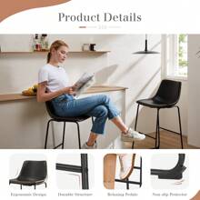 Sweetcrispy Leather 30 Inch Leather Counter Height Bar Stools Bar Stools Set Of 2