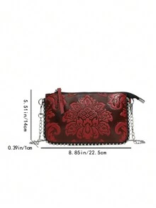 Fashionable And Versatile High-End Texture Style Embossed Chain Small Square Bag Women'S Crossbody Bag - Red - View 4