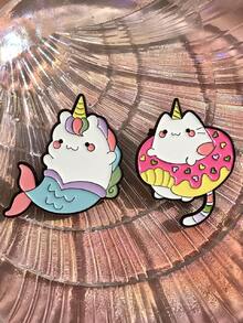 3入組兒童卡通粉色獨角獸和美人魚尾巴造型胸針,可愛且創意的日常穿搭配件 - 彩色 - 查看 7