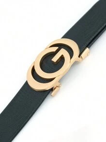 1pc Men's Automatic Buckle G Style Belt, Fashionable Casual Belt, Suitable For Different Outfits, Minimalist Style Business Belt Highlighting Personal Charm Work - Black Crocodile Pattern - View 2