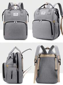 Mochila Pañales Cuna Impermeable Multifunción Para Bebe Portátil - Gris - Ver 4