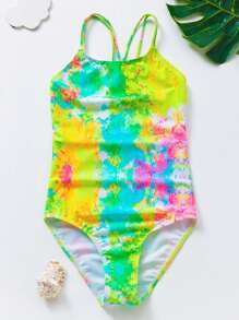 Maiô estilo camisola com estampa tie-dye para meninas adolescentes