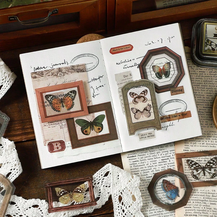 40入組/包蝴蝶拼貼日記貼紙,復古裝飾貼紙適用於diy手工藝術作品,美學相簿裝飾材料,適用於筆記本電腦手機創意藝術補給品 - 彩色 - 查看 1