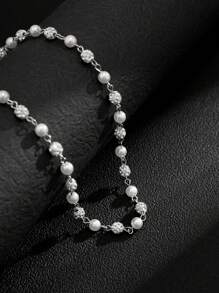1pc Fashionable Punk Style Simple Water Droplet Rhinestone & Faux Pearl Necklace For Men, Daily Wear, Gift For Friends/Festivals