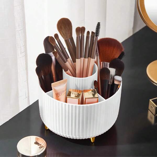 1 Pieza Organizador De Soporte Para Pinceles De Maquillaje, Organizador De Pinceles De Maquillaje Giratorio De 360 Grados, Porta Cepillos De Maquillaje Con 5 Ranuras Para Cosméticos, Esmalte De Uñas, Suministros De Arte, Organizador De Escritorio De Tocador De Baño - Blanco