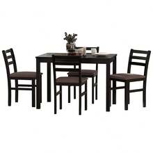 5 Piece Dining Table & Chair Set,Kitchen Rubber Wood Rectangular Dinning Table With 4 Upholstered Tufted Chairs,Wood Table Sets Home Furniture For Home Kitchen Dining Room Small Space - 黑色 - 查看 2