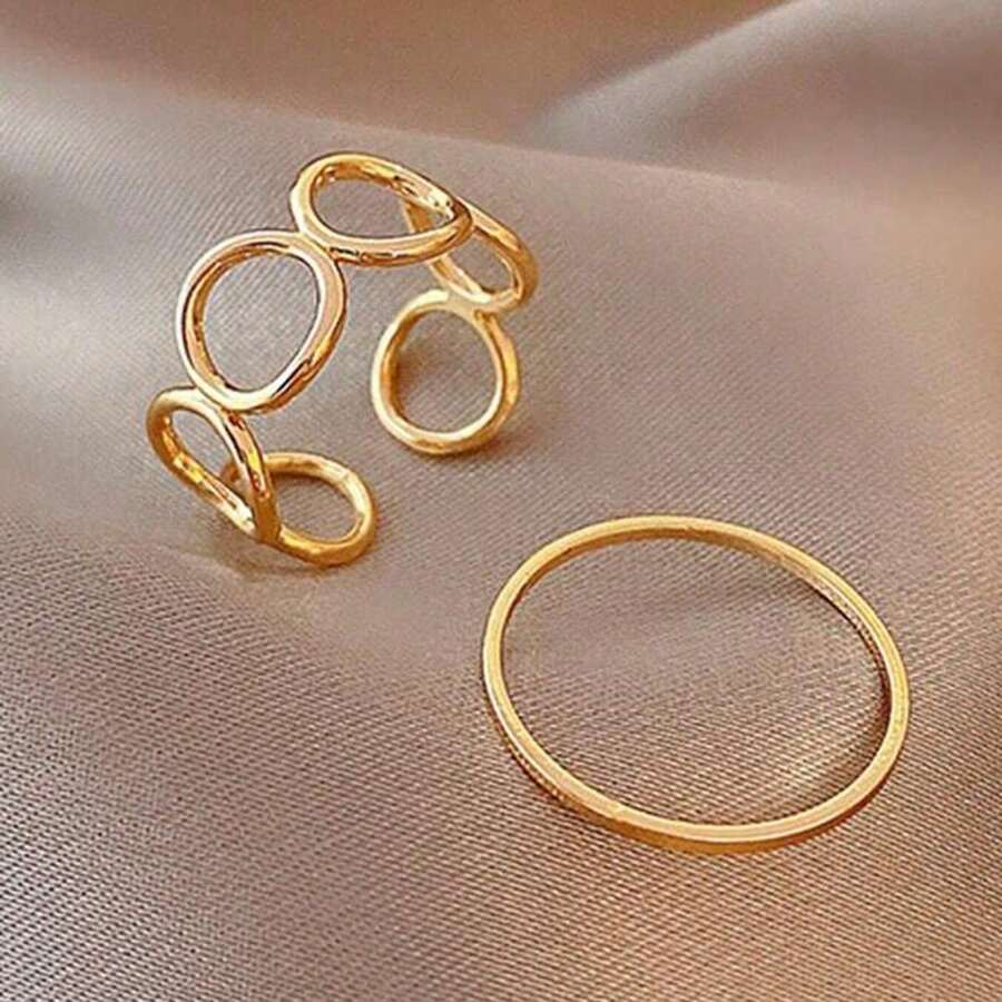 Gold Knuckle Rhinestone Pearl Rings Set For Women Girls Boho Flowers Stackable Finger Rings Gold Rings Set-Geometry - Geometry - View 1