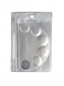 不鏽鋼金屬指甲藝術化妝品藝術家混合板和抹刀工具 - 銀色 - 查看 2