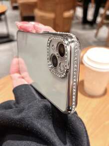 Luxury Electroplated Rhinestone Shiny Silver Phone Case Compatible With IPhone 16 Pro Max, 16, 16 Pro, 16 Plus, 16E, 15, 15 Pro Max, 15 Pro, 15 Plus, 11, 12, 13, 14 Pro Max, XS, XR, 11 Pro, 11 Pro Max, 12 Pro, 12 Pro Max, 13 Pro, 13 Pro Max, 7 Plus, 14 Pro, 14 Pro Max, 14 Plus, 7 Plus, 8 Plus, 8, SE2 Soft Case, Minimalistic Design