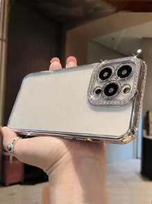 Luxury Electroplated Rhinestone Shiny Silver Phone Case Compatible With IPhone 16 Pro Max, 16, 16 Pro, 16 Plus, 16E, 15, 15 Pro Max, 15 Pro, 15 Plus, 11, 12, 13, 14 Pro Max, XS, XR, 11 Pro, 11 Pro Max, 12 Pro, 12 Pro Max, 13 Pro, 13 Pro Max, 7 Plus, 14 Pro, 14 Pro Max, 14 Plus, 7 Plus, 8 Plus, 8, SE2 Soft Case, Minimalistic Design
