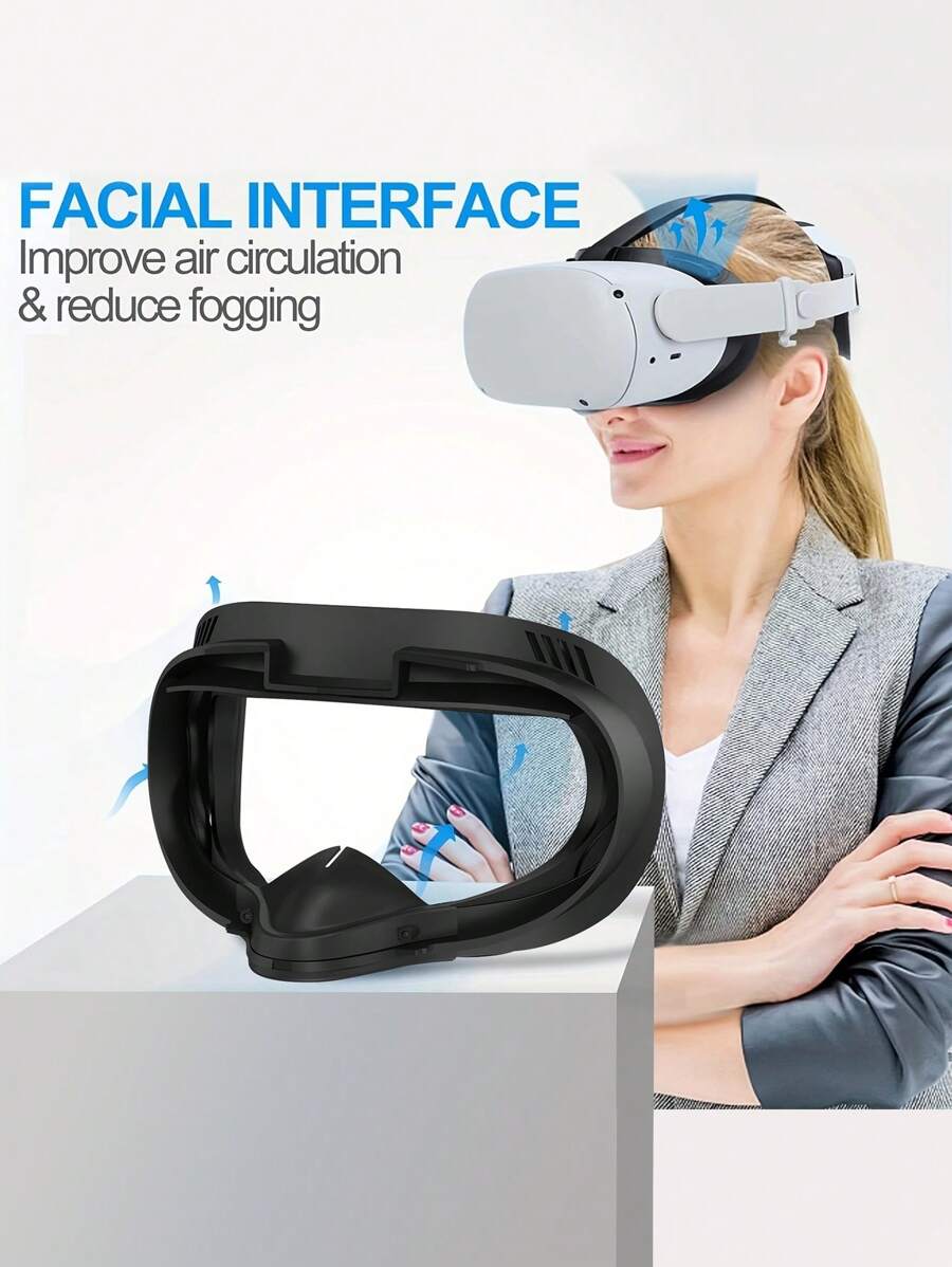 Facial Interface & Face Cover Pad & Removable Nose Guard For Oculus Quest 2, Sweat-Proof PU Foam Cushion - VR Accessories For Meta Quest 2 - Black - View 1