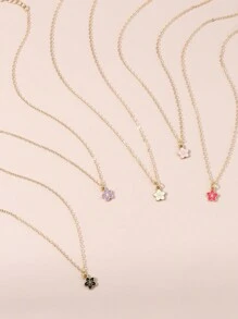 5 Girls' Oil-Drip Sakura Alloy Necklaces For Daily Decoration - Multicolor - View 4