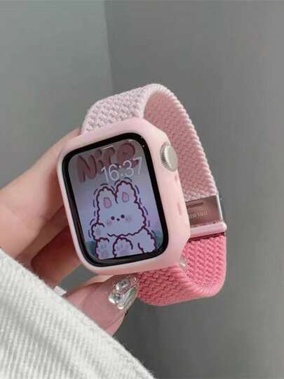 2 st/set justerbart, andningsbart, vävt klockarmband och mjukt, ihåligt silikonskyddande klockfodral, kompatibel med Apple Watch 38/40/41/42/44/45/46/49 mm, kompatibel med Apple Watch-serien Ultra/SE/11/10/9/8/7/6/5/4/3/2/1, smartklocka-tillbehör