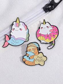 3入組兒童卡通粉色獨角獸和美人魚尾巴造型胸針,可愛且創意的日常穿搭配件 - 彩色 - 查看 9
