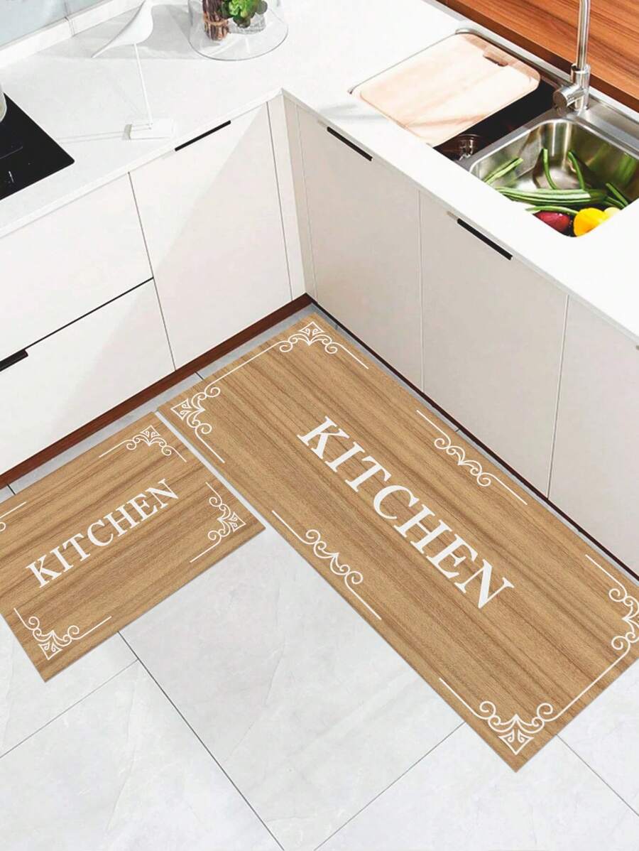 1 pieza Alfombra de cocina con letras, moderna, simple, duradera, con base antideslizante para uso en interiores como entrada, felpudo, alfombra exterior, para sala de estar, dormitorio, baño, decoración de cocina