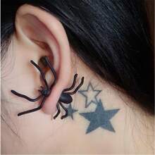 DUOSHENG 1pc Punk & Gothic Style Black Spider Front & Back Earring, Personalized & Quirky Accessory - Black - View 2