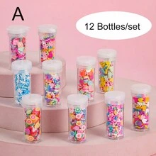 12 瓶/套創意 Diy 軟陶材質奶油膠、多色糖粒、星星亮片、心形和工藝品配件,適用於手機殼、髮夾和其他裝飾品製作,diy 套件 - 款式D - 查看 4