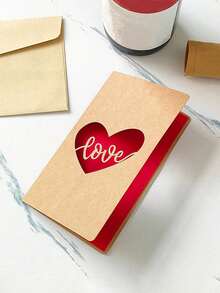 1 件牛皮紙情人節賀卡愛心玫瑰空心賀卡帶信封母親節賀卡生日賀卡週年紀念婚禮派對留言願望卡 - LOVE - 查看 2