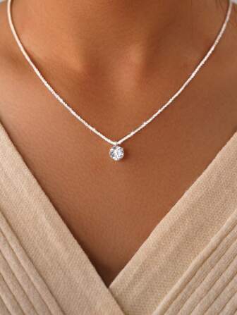 Esberry 1pc Sparkle Moissanite Rhinestone Wedding Necklace For Women S925/925 Sterling Silver Promise Necklace Eternity Necklace Mother's Day Valentine's Day Luxury Jewelry Gifts For Girls Valentines