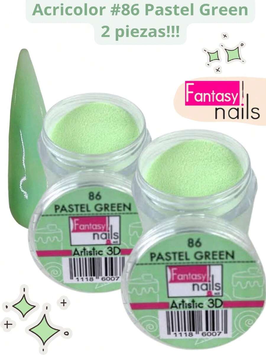 2 Piezas #86 Pastel Green Acrilico Acricolor 3D para uñas Manicura 8 gramos- Fantasy Nails. - verde menta - Ver 1