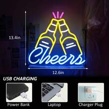 啤酒霓虹燈,發光酒吧標誌,黃藍歡樂霓虹燈牆面裝飾,usb供電酒吧led標誌,適用於家用酒吧,酒館,餐廳,男人窩和派對 - 彩色 - 查看 7