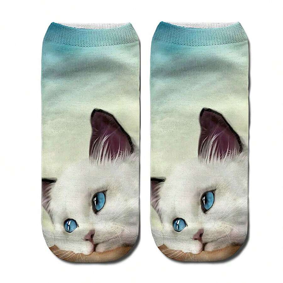 Women's Cute Cat Pattern Short Socks - Multicolor - View 1