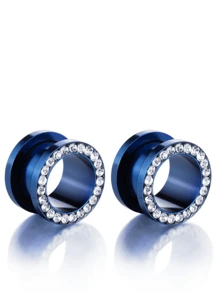 1pair Fashionable And Stainless Steel Ear Gauges With Rhinestones And Hollow Out Design. Suitable For Both Men And Women, Perfect For Daily Wear, Parties, Holidays And Workday. - Rose Gold - View 6