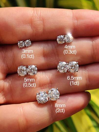 1 par de pendientes de botón de moissanita de cuatro garras, joyas de lujo como regalo para mujeres, de plata de ley 925, joyas finas para damas, regalo de boda, compromiso, joyería nupcial, pendientes de rhinestone