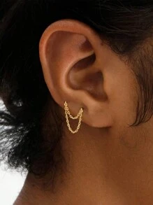 2Pcs S925 Sterling Silver Long And Short Double Layer Chain Tassel Earrings Earrings Earrings Women Party Jewelry Fine Jewelry Holiday