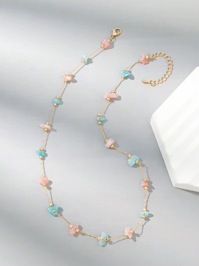 1pc Asymmetrical Shaped Handmade Stone Necklace (Stone Color And Quantity Are Not Fixed, Tail Drop Is Random)
