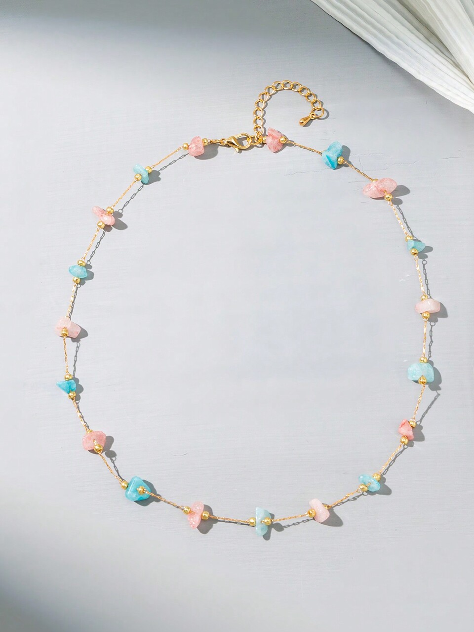 1pc Asymmetrical Shaped Handmade Stone Necklace (Stone Color And Quantity Are Not Fixed, Tail Drop Is Random)