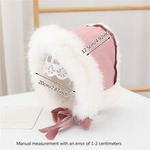 1pc Infant Winter Warmth Fluffy Knitted Hat With Strap - Hot Pink - View 2