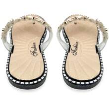 Shendy Vendy Sandalias Mujer con Piedreria de Cristales Brillantes Para Interior Y Exterior, Antideslizantes, Zapatillas de casa de Moda para interiores dormitorio/sala de estar, otoño e invierno,sencilla y texturizada, ideales para las vacaciones de verano chanclas Casuales de Mujer - Dorado - Ver 5