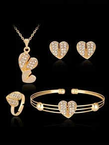 5pcs Heart & Rhinestone Decor Jewelry Set - Silver - View 7