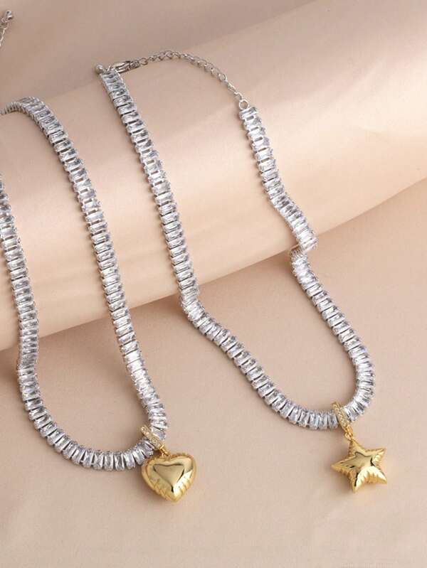 1 Europeu E Americano Cross-border Luxo Moda Amor Colar Para Mulher Cobre-banhado 18k Ouro Retro Estrela Clavícula Corrente Jóias
