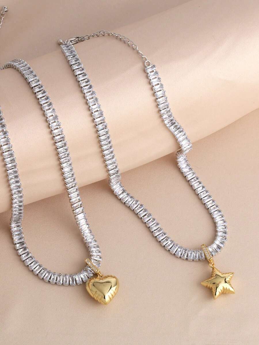 1 European And American Cross-Border Luxury Fashion Love Necklace For Women Copper-Plated 18k Gold Retro Star Clavicle Chain Jewelry