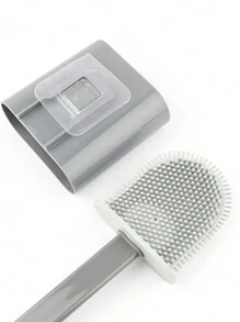 1個壁掛式長柄馬桶刷套裝,帶有柔軟的橡膠刷毛和底座,多功能衛浴清潔刷 - 灰色 - 查看 1