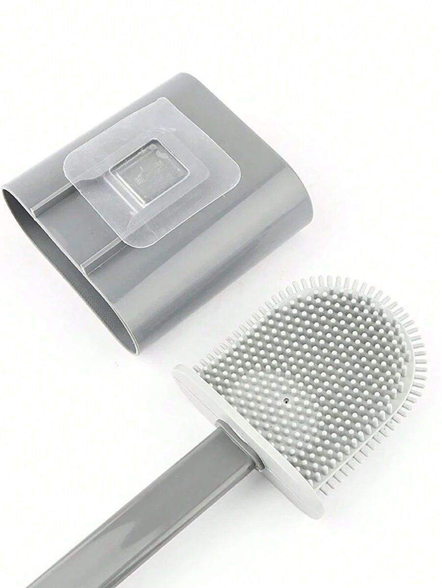 1個壁掛式長柄馬桶刷套裝,帶有柔軟的橡膠刷毛和底座,多功能衛浴清潔刷 - 灰色 - 查看 1