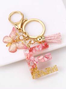 1pc Ladies' Creative Alphabet Design Resin Material European Style Keychain With Glitter & Butterfly & Tassel Pendant For Best Friends, Sisters, Or Female Friends As Gift - Multicolor - View 17
