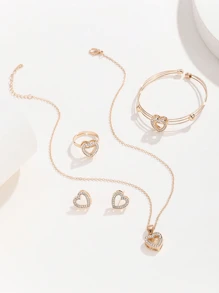 5pcs Heart & Rhinestone Decor Jewelry Set - Silver - View 13