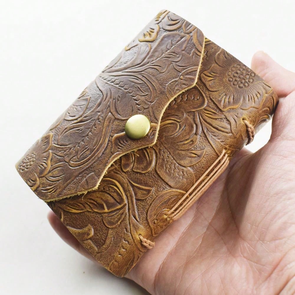 Handcrafted Antique Embossed Leather Notebook With Snap Closure 160