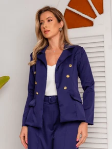 Women Blazers - Navy Blue - View 4