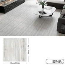 1pc Thick Pvc Self-Adhesive Waterproof Marble Tile Sticker, Suitable For Living Room, Bathroom, Kitchen, Home Floor Decoration - Light Grey - View 2