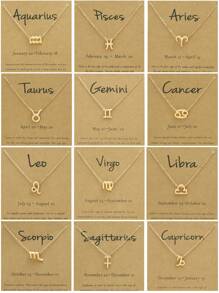 1 件 12 星座符號吊墜項鍊,帶生肖卡,鎖骨鏈,派對幸運生日禮物,女士日常佩戴 - 金黃色 - 查看 3