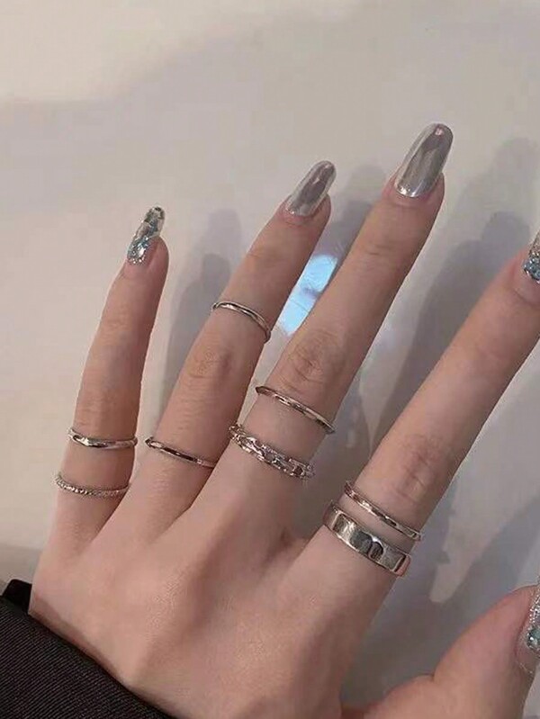 Ensemble de 7/6 bagues creuses, légères, luxueuses, élégantes et à la mode, bagues pour femme, bijoux de célébrités Internet, bagues résistantes à la lumière, bagues d'index hip-hop vent froid, cadeau pour meilleure amie