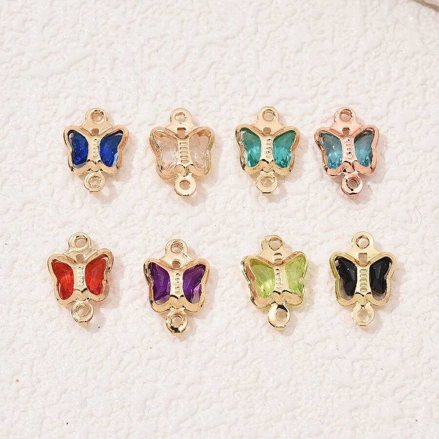 10 Peças Pingente de Cristal de Vidro Borboleta Dourada com Borda de Cobre, Peça Conector de Alça Dupla para Brincos, Colares, Pulseiras - Multicolorido - Visão 1