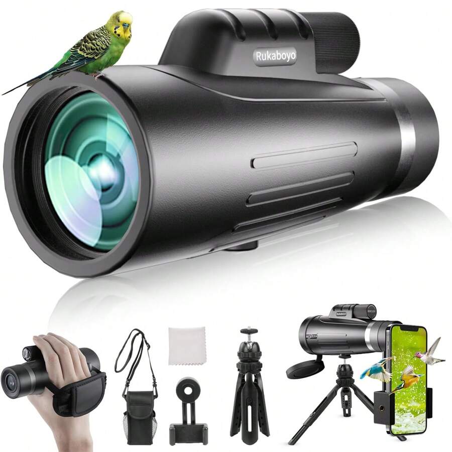 80X100 HD Monocular Telescope High Powered With Smartphone Adapter &Tripod, BAK4 Prism Monocular For Wildlife Travel Camping - màu đen - Xem 1