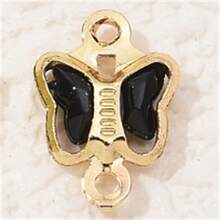 10 Peças Pingente de Cristal de Vidro Borboleta Dourada com Borda de Cobre, Peça Conector de Alça Dupla para Brincos, Colares, Pulseiras - Multicolorido - Visão 6