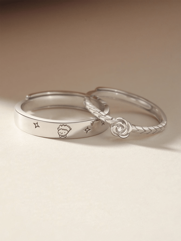 2 piezas Anillo de pareja con flores de rosa para niños y niñas, regalo de cumpleaños para novia, San Valentín, mamá, madre, Día de la Madre