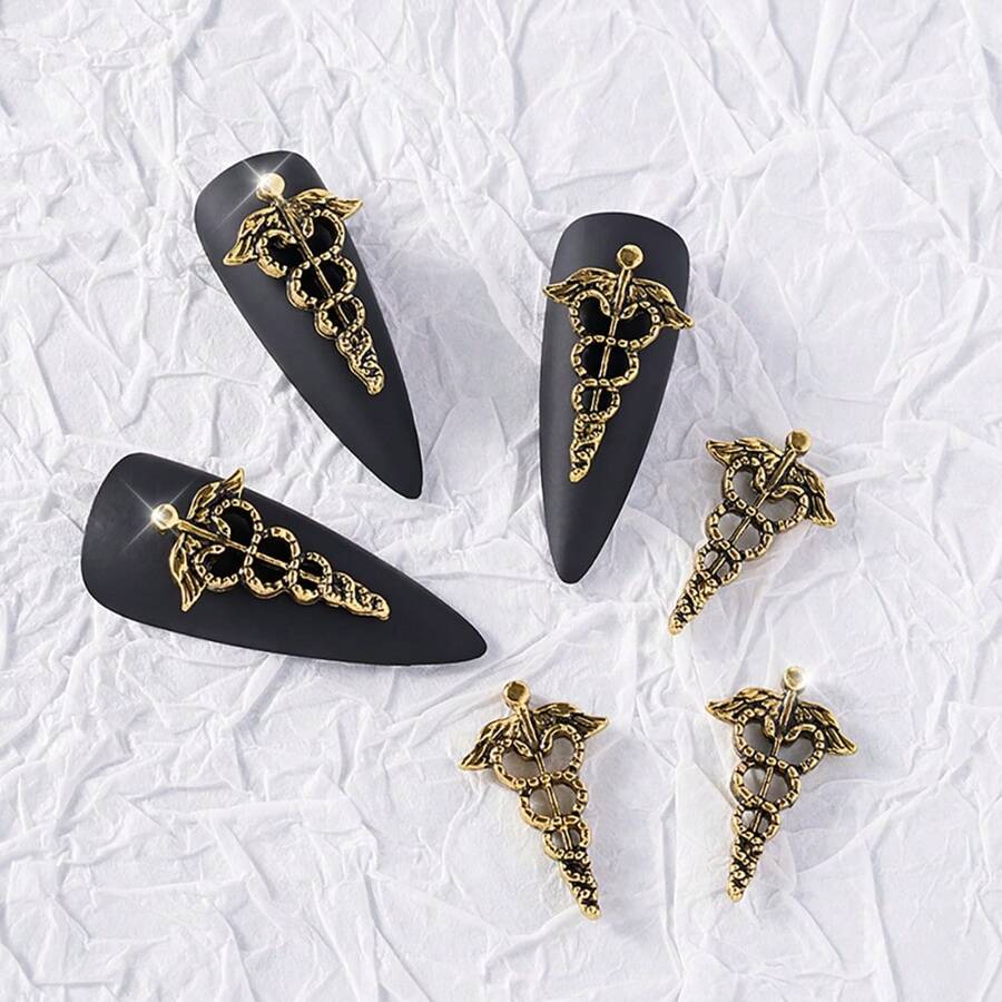 5入組庞克風十字天使設計y2k美甲吊飾,豪華禮物,適用於復活節和母親節,2023春季主題設計,母親節珠寶,3d美甲diy吊飾,diy美甲手工藝品,美甲鑽石,diy美甲珠寶,婚禮準備用品 - 金色 - 查看 1